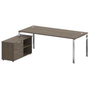 Metal System Direct Стол руковод. с тумбой БГ.СРТ-6.9 (L) Дуб Наварра/Нержавеющая Сталь 2100*1720*75